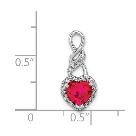 14k White Gold Diamond & .75 Ruby July Birthstone Heart Chain  Slide Pendant - Picture 4 of 4